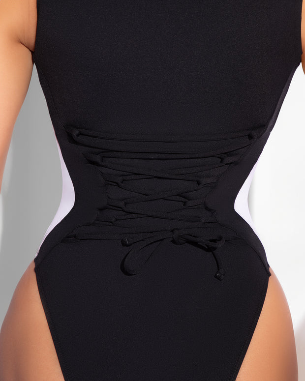 Hi Cut Sleeveless Surfy - Contour Black/White