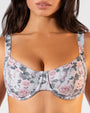Close up of Lifty Tie Back Bikini Top - Blue Thorny Rose front view