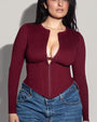 Long Sleeve Corsety Top - Dark Cherry