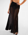 Close up front view of Mermaid Sheer Skirty - Black on model