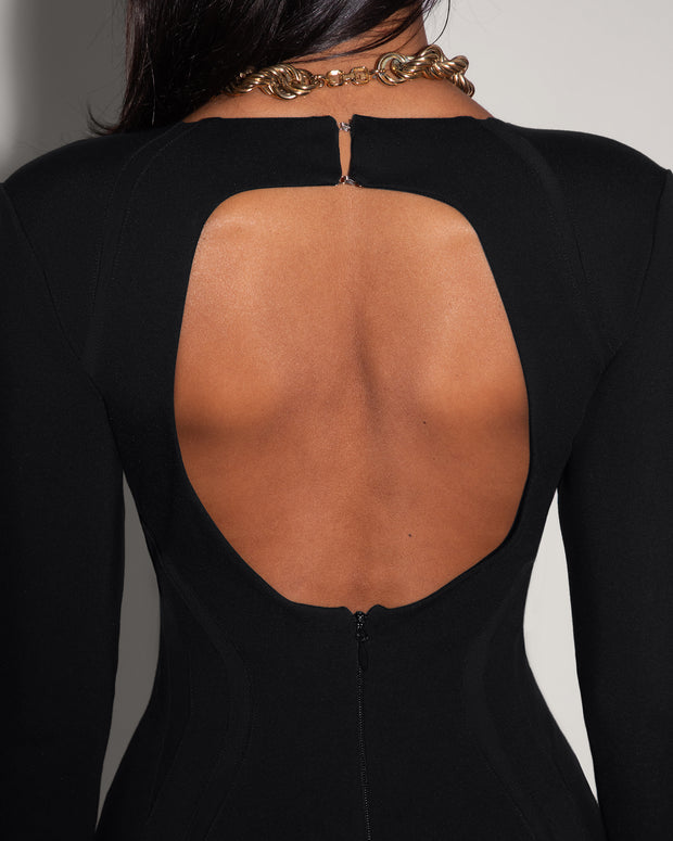 Plungey Long Sleeve Mini Dress - Black
