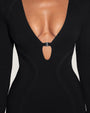 Plungey Long Sleeve Mini Dress - Black