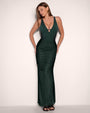 Full body front view of Plungey Triangle - Ombre Pine worn with Ruched Sheer Maxi Skirty - Ombre Pine
