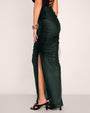 Side view close up of Ruched Sheer Maxi Skirty - Ombre Pine