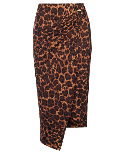 Outline image showing Sarong Skirty Knee Length Faux Wrap Cover-Up - All Over Leopard