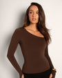 Sculpty One Shoulder Long Sleeve Top - Espresso