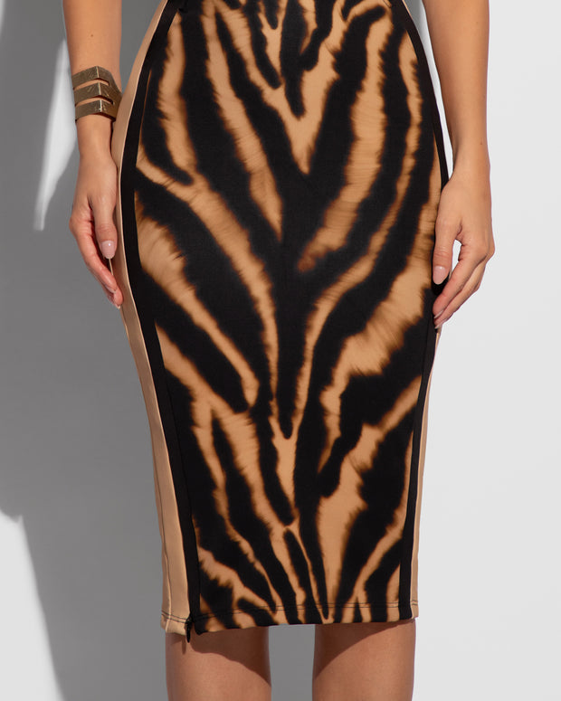 Seamed Lushy Halter Dress - Contour Golden Zebra