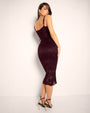 Full body back view Seamed Lushy Midi Dress - Lace Garnet
