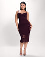 Model in Seamed Lushy Midi Dress - Lace Garnet full body front view