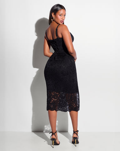 Seamed Lushy Pencil Dress - Lace Black