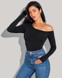 Shapey Long Sleeve One Shoulder Top - Black