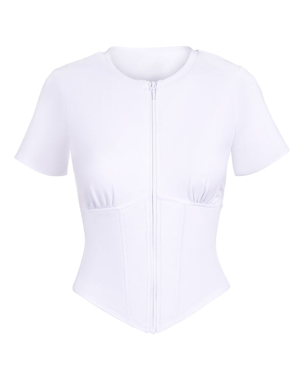 Short Sleeve Corsety Top - White