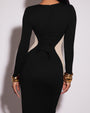 Notchy Long Sleeve Midi Dress - Contour Black/Oat