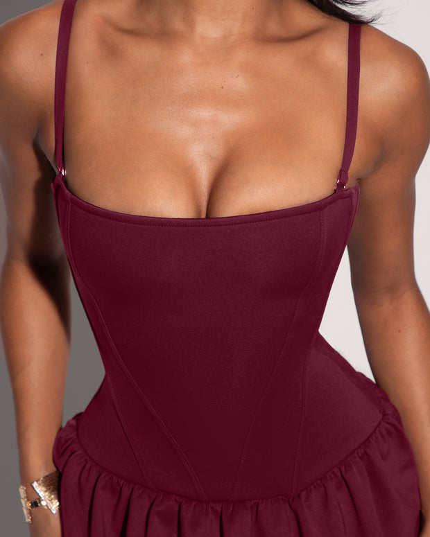 Squarey Convertible Bubble Dress - Burgundy