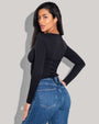 Corsety Square Neck Long Sleeve Top - Black
