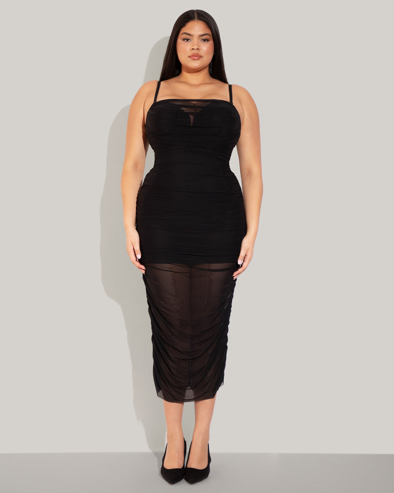 Sweetie Sheer Mesh Column Dress - Black