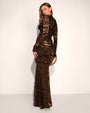 Full body back view of Sweetie Long Sleeve Gown - Velvet Mesh Espresso