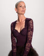Model posing in Sweetie Long Sleeve Top - Lace Garnet front view