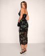 Model wears Sweetie Mesh Column Dress - Black Lily full body back view