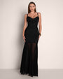 Model wears Vixen Seamed Flare Maxi Dress - Black front full body view