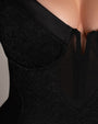 Mixed fabric close up image of Vixen Seamed Flare Maxi Dress - Black