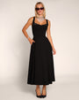Full body front view of model wearing Adjustable Length Fit & Flare Midi Dress - Lace Black