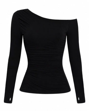 Outline image of Shapey Bias Long Sleeve Top - Black front view