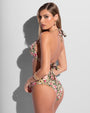 Back view of Triangle Bikini Top - Pink Rose Leopard paired with Smoothing Kini Bottom - Pink Rose Leopard