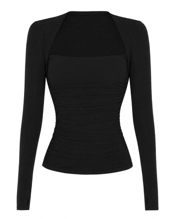 Outline image of Shapey Ruched Long Sleeve Top - Black