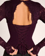 Close up of back lacing on Sweetheart Long Sleeve Top - Lace Garnet