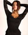 Model posing in Sweetheart Long Sleeve Top - Lace Black