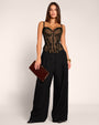 Full body front view of model in Corset Top - Lace Black/Tawny