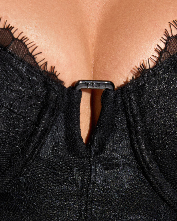 Close up shot of triangle hardware on Corset Top - Lace Black