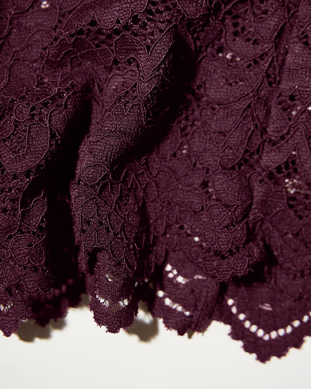 Close up of Seamed Lushy Midi Dress - Lace Garnet