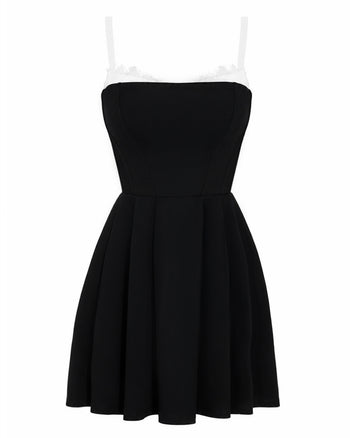 Outline image of Peaky Fit & Flare Mini Dress - Black/White
