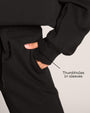 Graphic of Convertible Fleecey - Black highlighting the thumbholes in sleeves