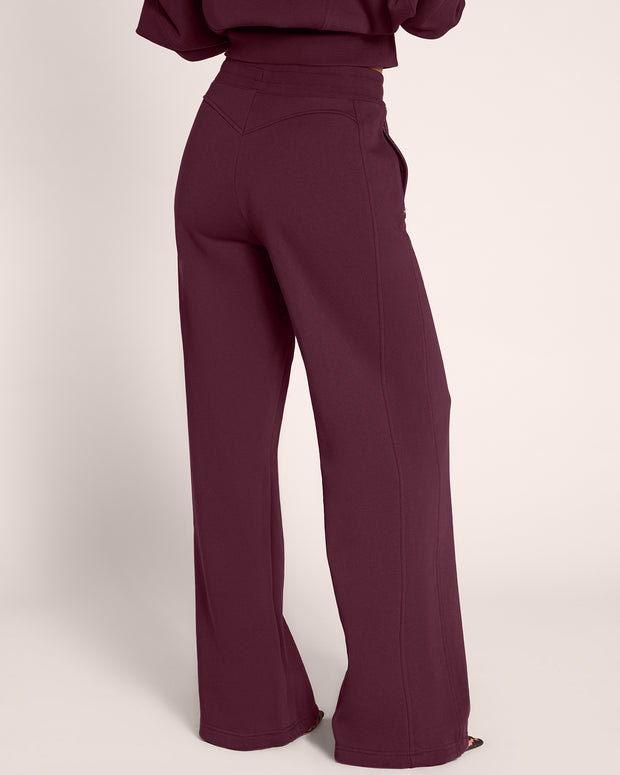 Back view of model wearing Fleecey Wide Leg Pull-On Pant - Garnet