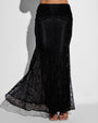 Close up of Mermaid Maxi Skirty - Lace Black flared out on model