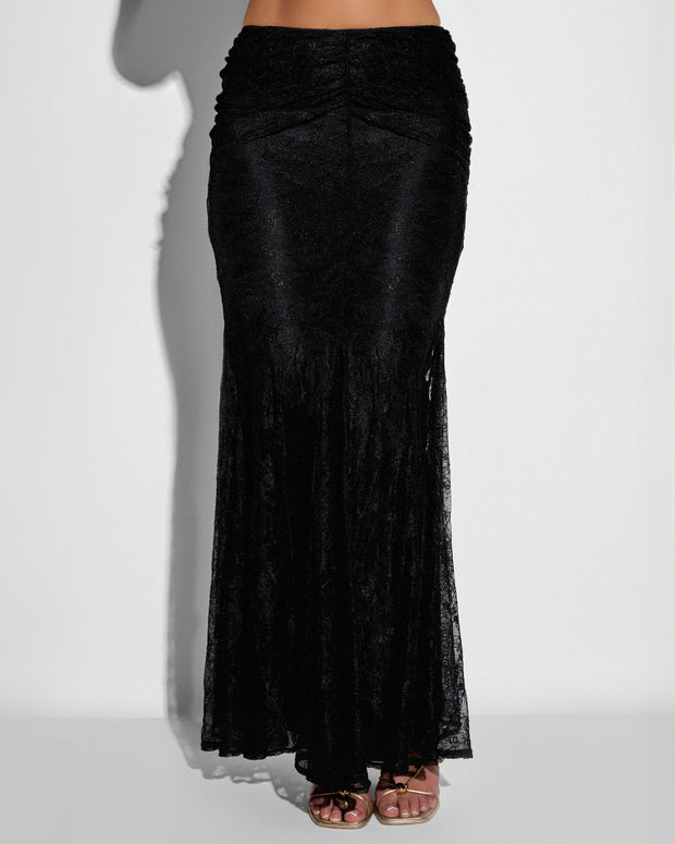 Close up shot of Mermaid Maxi Skirty - Lace Black on model