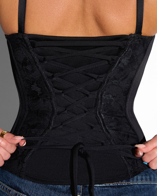 Close up back view of Corset Top - Lace Black