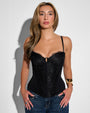 Model in Corset Top - Lace Black front view
