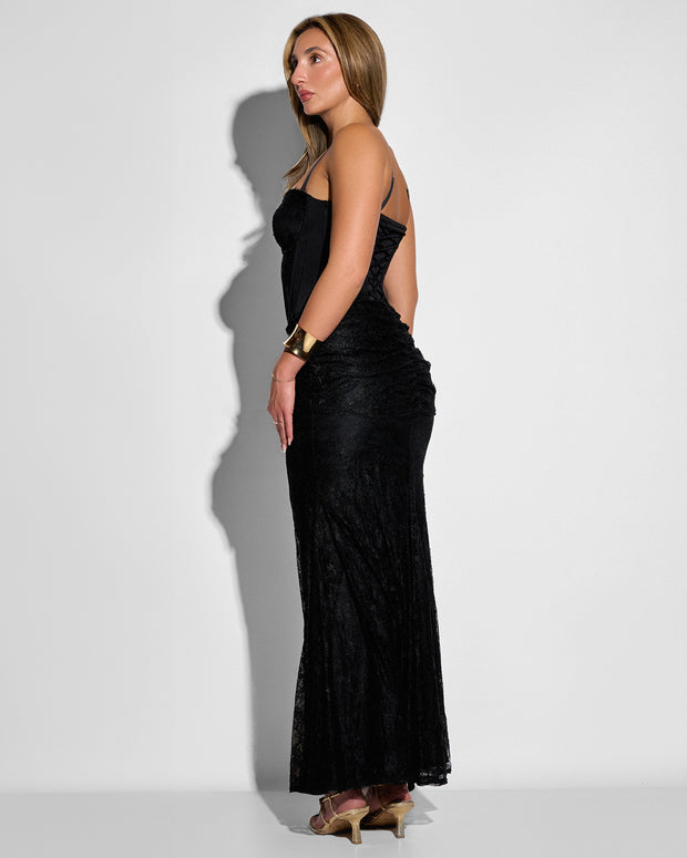 Back view of Corset Top - Lace Black paired with matching skirt