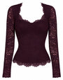 Outline image of Sweetheart Long Sleeve Top - Lace Garnet