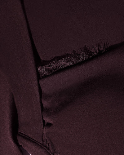 Close up of lace detail on Shapey Ruched Long Sleeve Top - Garnet/Lace