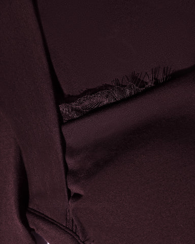 Close up of lace detail on Shapey Ruched Long Sleeve Top - Garnet/Lace