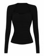 Front outline of Shapey Ruched Long Sleeve Top - Black/Lace