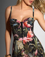 Front view close up of Bombshell Midi Dress - Midnight Peony