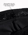 Graphic of Bombshell Maxi Dress - Lace Black highlighting button closure for slip 