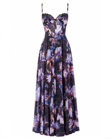 Model wearing Bombshell Maxi Dress - Iris Marble full body back