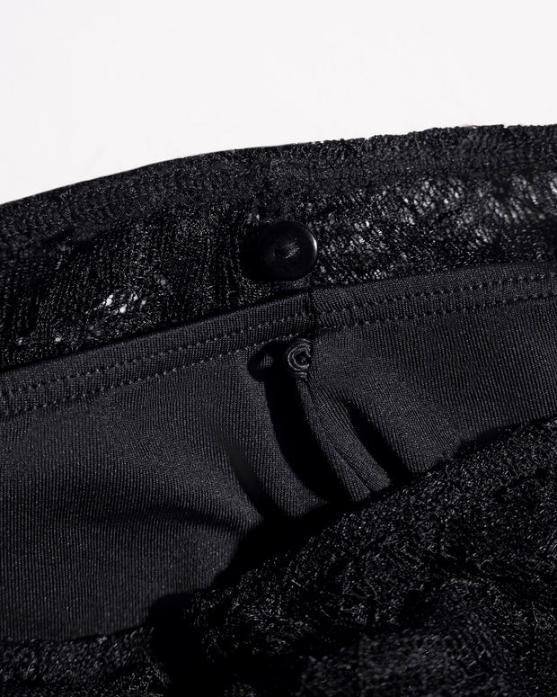 Close up of the under slip detail of Mermaid Maxi Skirty - Lace Black